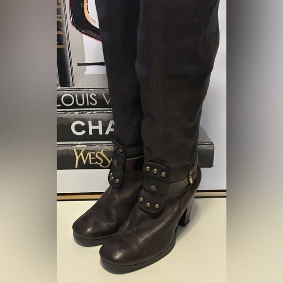 Vintage Brown soft leather studded high boots Size 7 - Picture 8 of 9